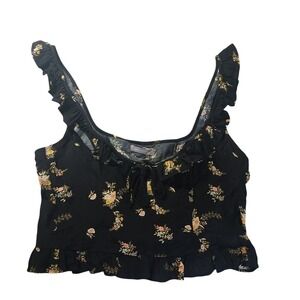 Urban Outfitters Womens‎ Floral Ruffle Crop Top L Black NWT Boho Chic Festival